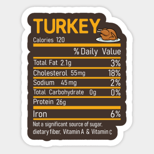 Turkey Nutrition Facts Funny Thanksgiving Costume Christmas T-Shirt Sticker